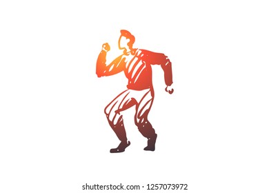 Dancing, people, man, dancer, party concept. Hand drawn attractive man dancing at disco concept sketch. Isolated vector illustration.