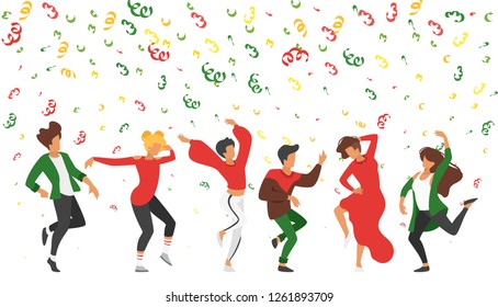 Dancing people - man and woman. Silhouette characters in dance pose enjoy Christmas and New Year party. Isolated on white background. Modern performer.