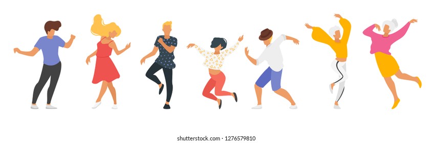 Dancing People - Man And Woman. Silhouette Characters In Dance Pose Enjoy Party. Isolated On White Background. Modern Performer. Horizontal Banner.