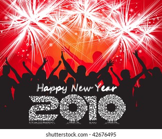 Dancing people with  new year 2010 background. Vector illustration