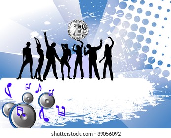 dancing people on abstract party background - vector