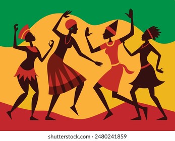 Dancing people on Ethnic background with African motifs