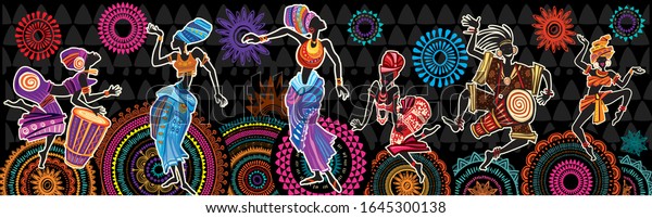 Latest wallpaper design with dancing people on Ethnic background with African motifs.