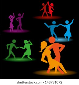 dancing people over black background vector illustration