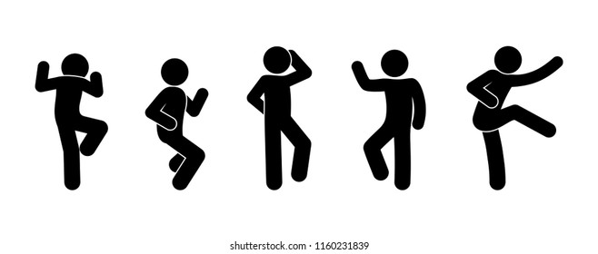 dancing people, pictogram, stick figure man, icon dance, isolated silhouettes human