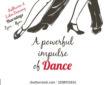 Dancing people. Poster. Young couple dancing Tango, Salsa, Samba latino. Salsa music party banner. Vector sketch illustration.