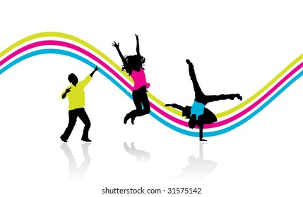 dancing people with reflection, vector illustration