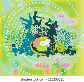 dancing people with round circles effect