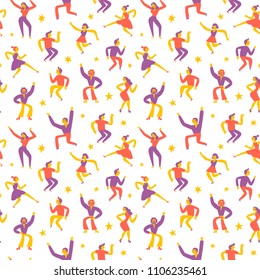 Dancing people seamless pattern on white background. Cartoon illustration for your design.