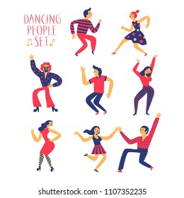 Dancing people set. Colorful cartoon illustration for your design.