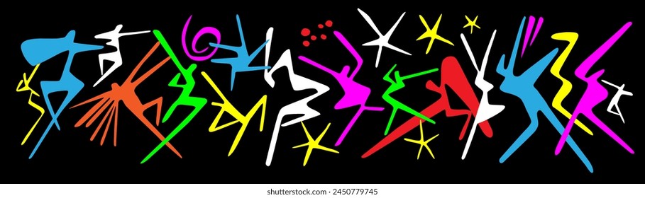 Dancing people silhoettes abstract vector illustration