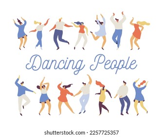 Dancing people silhouette flat vector characters