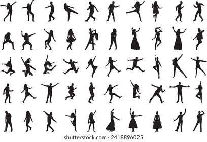 dancing people silhouette on white background, vector