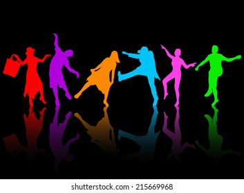 Dancing people silhouettes