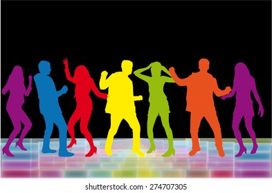 Dancing people silhouettes