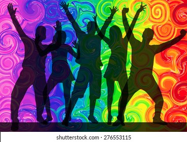 Dancing people silhouettes