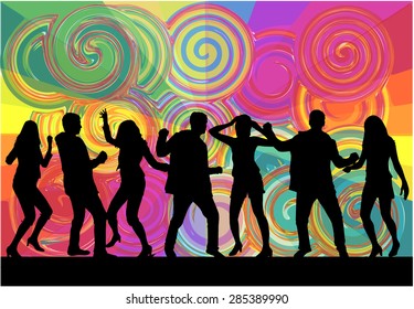 Dancing people silhouettes.