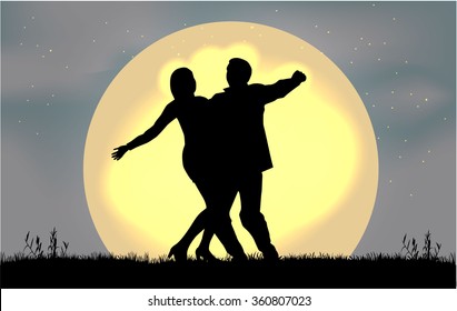 Dancing people silhouettes.
