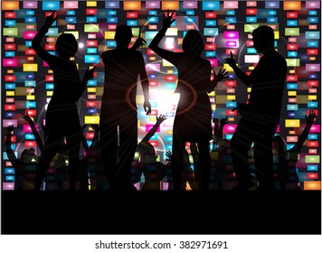 Dancing people silhouettes.