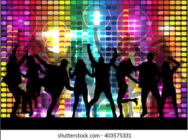 Dancing people silhouettes.