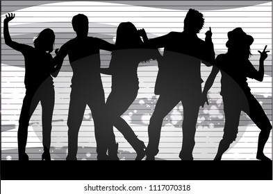 Dancing people silhouettes. Abstract background.