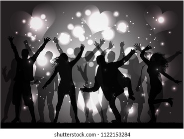Dancing people silhouettes, abstract background.