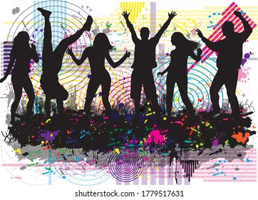 Dancing people silhouettes. Abstract background.