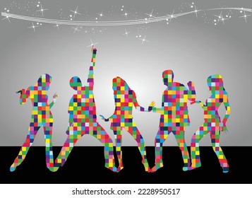 Dancing people silhouettes , abstract background.	