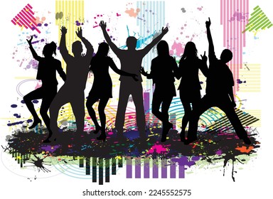 	
Dancing people silhouettes , abstract background.	
