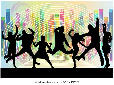 Dancing people silhouettes. Abstract background.