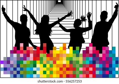 Dancing people silhouettes. Abstract background.