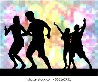 Dancing people silhouettes. Abstract background.
