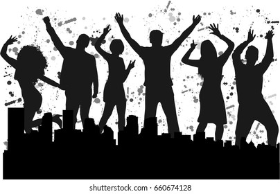 Dancing people silhouettes. Abstract background.