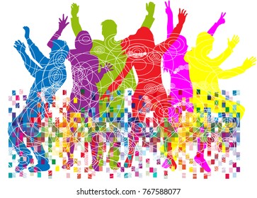 Dancing people silhouettes. Abstract background.