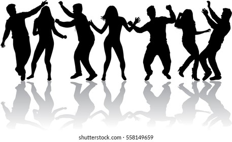 Dancing people silhouettes. Black silhouettes.