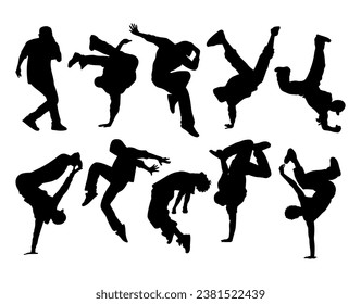 Dancing people silhouettes breakdancing stencil templates