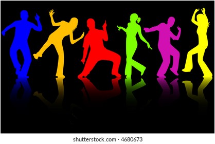 Dancing people silhouettes - color