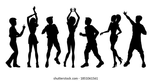 Dancing people silhouettes. Man and woman shadow set. Party and disco concept. Vector illustration.