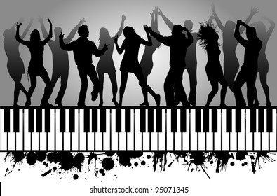 Dancing people silhouettes - party