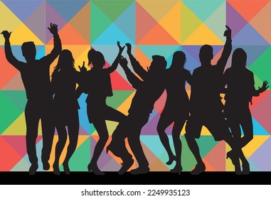 Dancing people silhouettes , retro background.	