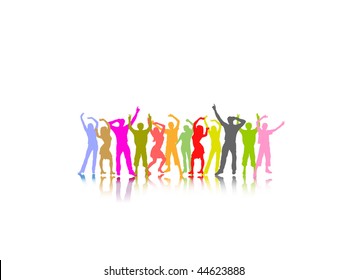 dancing people silhouettes with shadows