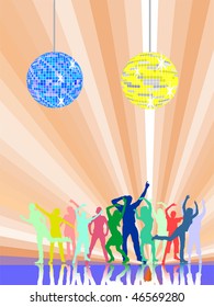  dancing people silhouettes with shadows and abstract background