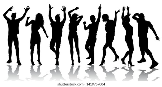 Dancing people silhouettes vector set isolated on white