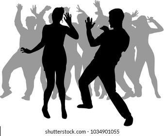 Dancing people silhouettes. Vector work.