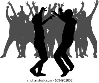 Dancing people silhouettes. Vector work.