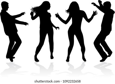 Dancing people silhouettes. Vector work.