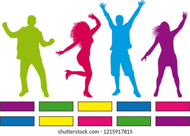 Dancing people silhouettes. Vector work.