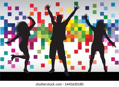 Dancing people silhouettes. Vector work.