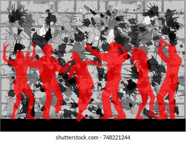 Dancing people silhouettes. Vector work.