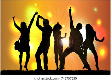 Dancing people silhouettes. Vector work.